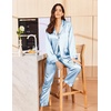 image:imageEkouaer Silk Pajamas for Women Classic Button Down Satin Pajama Sets Long Sleeve Lounge SetBlue Striped