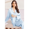 image:imageEkouaer Silk Pajamas for Women Classic Button Down Satin Pajama Sets Long Sleeve Lounge SetBlue Striped