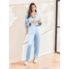 image:imageEkouaer Silk Pajamas for Women Classic Button Down Satin Pajama Sets Long Sleeve Lounge SetBlue Striped