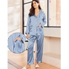 image:imageEkouaer Silk Pajamas for Women Classic Button Down Satin Pajama Sets Long Sleeve Lounge SetBlue White Stripe