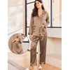 image:imageEkouaer Silk Pajamas for Women Classic Button Down Satin Pajama Sets Long Sleeve Lounge SetBrown