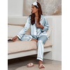 image:imageEkouaer Silk Pajamas for Women Classic Button Down Satin Pajama Sets Long Sleeve Lounge SetClear Blue