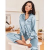 image:imageEkouaer Silk Pajamas for Women Classic Button Down Satin Pajama Sets Long Sleeve Lounge SetClear Blue
