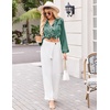 image:imageEkouaer Silk Pajamas for Women Classic Button Down Satin Pajama Sets Long Sleeve Lounge SetDark Green Striped