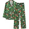 image:imageEkouaer Silk Pajamas for Women Classic Button Down Satin Pajama Sets Long Sleeve Lounge SetGreen Chirstmas Pattern