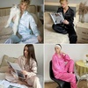 image:imageEkouaer Silk Pajamas for Women Classic Button Down Satin Pajama Sets Long Sleeve Lounge SetGreen Striped