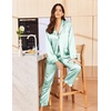 image:imageEkouaer Silk Pajamas for Women Classic Button Down Satin Pajama Sets Long Sleeve Lounge SetGreen Striped