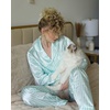 image:imageEkouaer Silk Pajamas for Women Classic Button Down Satin Pajama Sets Long Sleeve Lounge SetGreen Striped