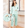 image:imageEkouaer Silk Pajamas for Women Classic Button Down Satin Pajama Sets Long Sleeve Lounge SetGreen Striped
