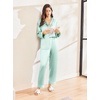 image:imageEkouaer Silk Pajamas for Women Classic Button Down Satin Pajama Sets Long Sleeve Lounge SetGreen Striped