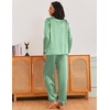 image:imageEkouaer Silk Pajamas for Women Classic Button Down Satin Pajama Sets Long Sleeve Lounge SetGreen White Stripe