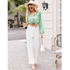 image:imageEkouaer Silk Pajamas for Women Classic Button Down Satin Pajama Sets Long Sleeve Lounge SetGreen White Stripe