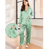 image:imageEkouaer Silk Pajamas for Women Classic Button Down Satin Pajama Sets Long Sleeve Lounge SetGreen White Stripe