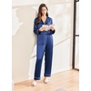 image:imageEkouaer Silk Pajamas for Women Classic Button Down Satin Pajama Sets Long Sleeve Lounge SetNavy