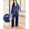 image:imageEkouaer Silk Pajamas for Women Classic Button Down Satin Pajama Sets Long Sleeve Lounge SetNavy