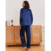 image:imageEkouaer Silk Pajamas for Women Classic Button Down Satin Pajama Sets Long Sleeve Lounge SetNavy