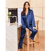 image:imageEkouaer Silk Pajamas for Women Classic Button Down Satin Pajama Sets Long Sleeve Lounge SetNavy