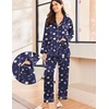 image:imageEkouaer Silk Pajamas for Women Classic Button Down Satin Pajama Sets Long Sleeve Lounge SetNavy Teddy Alpaca