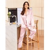 image:imageEkouaer Silk Pajamas for Women Classic Button Down Satin Pajama Sets Long Sleeve Lounge SetPink Leopard
