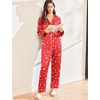 image:imageEkouaer Silk Pajamas for Women Classic Button Down Satin Pajama Sets Long Sleeve Lounge SetRed Chirstmas Pattern