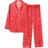image:imageEkouaer Silk Pajamas for Women Classic Button Down Satin Pajama Sets Long Sleeve Lounge SetRed Chirstmas Pattern