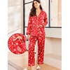 image:imageEkouaer Silk Pajamas for Women Classic Button Down Satin Pajama Sets Long Sleeve Lounge SetRed Chirstmas Pattern
