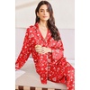 image:imageEkouaer Silk Pajamas for Women Classic Button Down Satin Pajama Sets Long Sleeve Lounge SetRed Chirstmas Pattern