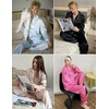 image:imageEkouaer Silk Pajamas for Women Classic Button Down Satin Pajama Sets Long Sleeve Lounge SetRed Snowman