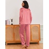 image:imageEkouaer Silk Pajamas for Women Classic Button Down Satin Pajama Sets Long Sleeve Lounge SetRed White Stripe