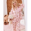 image:imageEkouaer Silk Pajamas for Women Classic Button Down Satin Pajama Sets Long Sleeve Lounge SetTeddy Cherry Striped