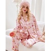 image:imageEkouaer Silk Pajamas for Women Classic Button Down Satin Pajama Sets Long Sleeve Lounge SetTeddy Cherry Striped