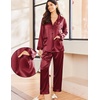 image:imageEkouaer Silk Pajamas for Women Classic Button Down Satin Pajama Sets Long Sleeve Lounge SetWine Red