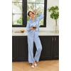 image:imageEkouaer Silk Pajamas for Women Long Sleeve Satin Pajama Set Silky Pj Sets 2 Piece Button Down Loungewear SleepwearBlue Stripes