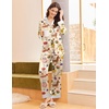 image:imageEkouaer Silk Pajamas for Women Long Sleeve Satin Pajama Set Silky Pj Sets 2 Piece Button Down Loungewear SleepwearChampagne Fruit and Puppy