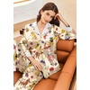image:imageEkouaer Silk Pajamas for Women Long Sleeve Satin Pajama Set Silky Pj Sets 2 Piece Button Down Loungewear SleepwearChampagne Fruit and Puppy