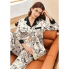 image:imageEkouaer Silk Pajamas for Women Long Sleeve Satin Pajama Set Silky Pj Sets 2 Piece Button Down Loungewear SleepwearLine Art Cat and Fishbone