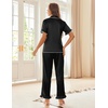 image:imageEkouaer Silk Pajamas for Women Satin Short Sleeve Pajamas Set with Ruffle 2 Pieces Button Down Tops and PantsBlack