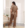 image:imageEkouaer Silk Pajamas for Women Satin Short Sleeve Pajamas Set with Ruffle 2 Pieces Button Down Tops and PantsBrown