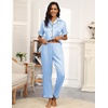 image:imageEkouaer Silk Pajamas for Women Satin Short Sleeve Pajamas Set with Ruffle 2 Pieces Button Down Tops and PantsClear Blue