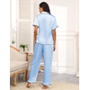 image:imageEkouaer Silk Pajamas for Women Satin Short Sleeve Pajamas Set with Ruffle 2 Pieces Button Down Tops and PantsClear Blue