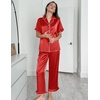 image:imageEkouaer Silk Pajamas for Women Satin Short Sleeve Pajamas Set with Ruffle 2 Pieces Button Down Tops and PantsRed