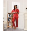 image:imageEkouaer Silk Pajamas for Women Satin Short Sleeve Pajamas Set with Ruffle 2 Pieces Button Down Tops and PantsRed