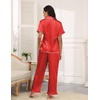 image:imageEkouaer Silk Pajamas for Women Satin Short Sleeve Pajamas Set with Ruffle 2 Pieces Button Down Tops and PantsRed