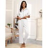 image:imageEkouaer Silk Pajamas for Women Satin Short Sleeve Pajamas Set with Ruffle 2 Pieces Button Down Tops and PantsWhite