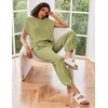 image:imageEkouaer Two Piece Outfits Lounge Sets for Women Sweater Sets Knit Short Sleeve Tops Jogger Pants Matching TracksuitArmy Green