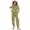 image:imageEkouaer Two Piece Outfits Lounge Sets for Women Sweater Sets Knit Short Sleeve Tops Jogger Pants Matching TracksuitArmy Green