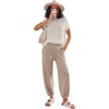 image:imageEkouaer Two Piece Outfits Lounge Sets for Women Sweater Sets Knit Short Sleeve Tops Jogger Pants Matching TracksuitBeige