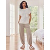 image:imageEkouaer Two Piece Outfits Lounge Sets for Women Sweater Sets Knit Short Sleeve Tops Jogger Pants Matching TracksuitBeige