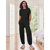 image:imageEkouaer Two Piece Outfits Lounge Sets for Women Sweater Sets Knit Short Sleeve Tops Jogger Pants Matching TracksuitBlack
