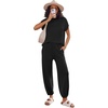 image:imageEkouaer Two Piece Outfits Lounge Sets for Women Sweater Sets Knit Short Sleeve Tops Jogger Pants Matching TracksuitBlack